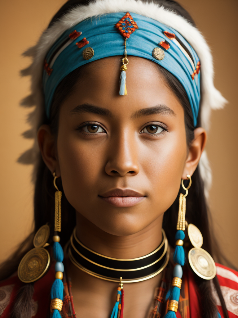 native american woman 12 years old in national dress