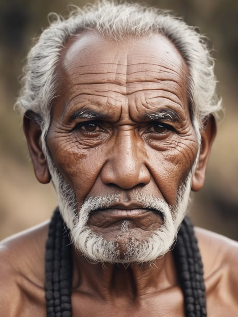 Aboriginal old traditional man's face ,line art