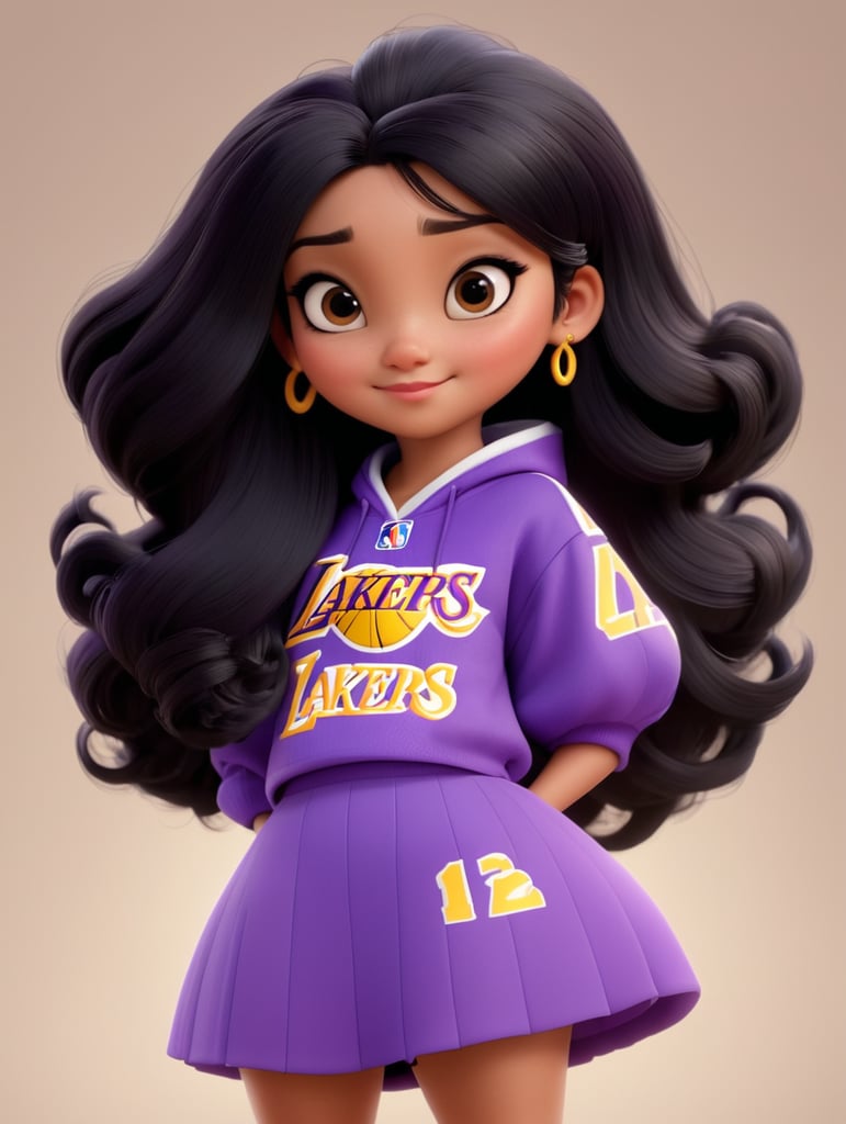 Girl with black hair dressing Lakers clothes