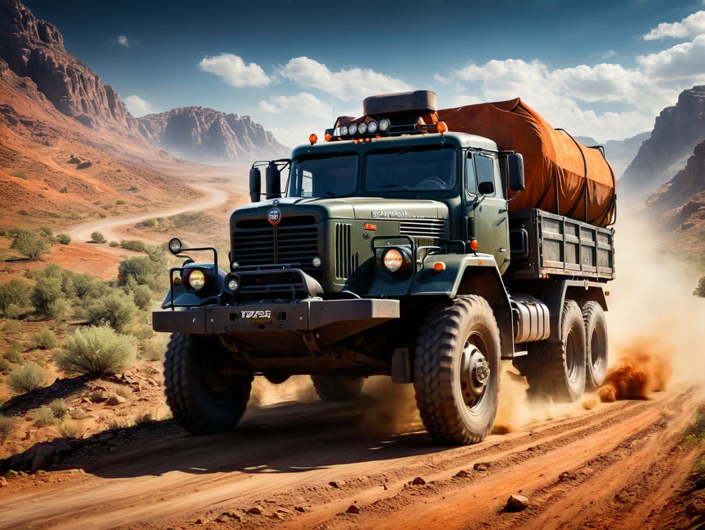 Truck, Ural 4320, road, sunny, realistic