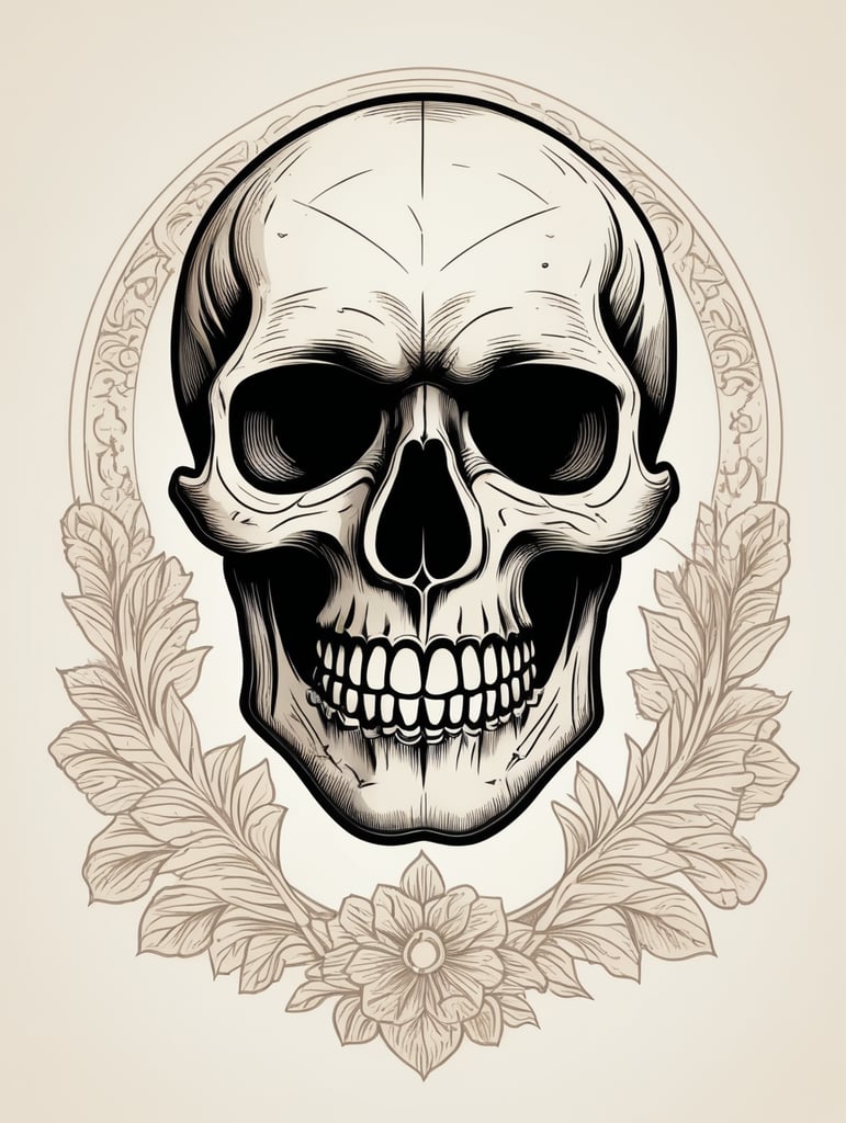 Vector vintage human skull logo in the style of basic simple line art vector comic art on white background