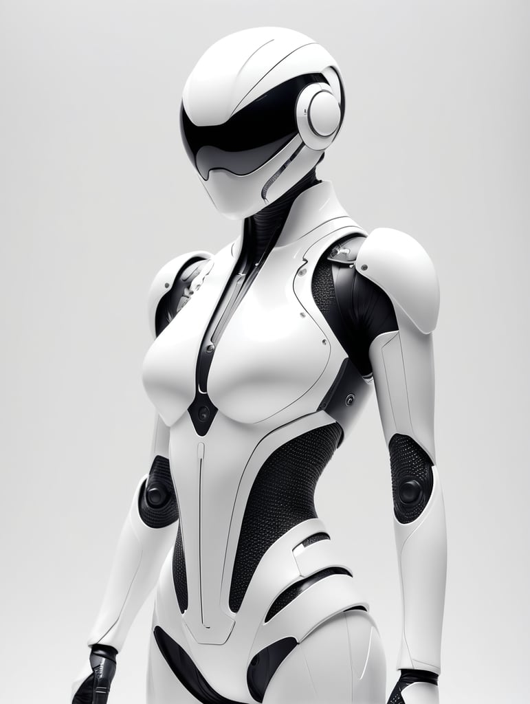 An ultrarealistic photograph of a minimalist futuristic full body power suit, without lights, made of black mate metal and polymer, full crystal hull, for a fit woman, imposing, modern minimalism, elegant, dystopia, mysterious, godlike, scary, in a dark room, 8k