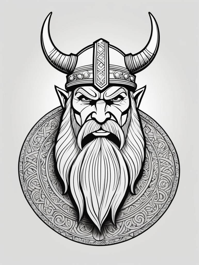 draw a single viking stylistic line character with cartoon style