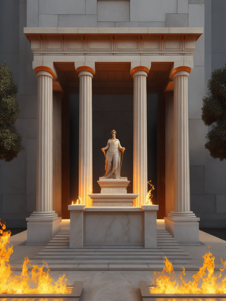 An altar of marble and fire in the greek style in olympus, hyperrealistic