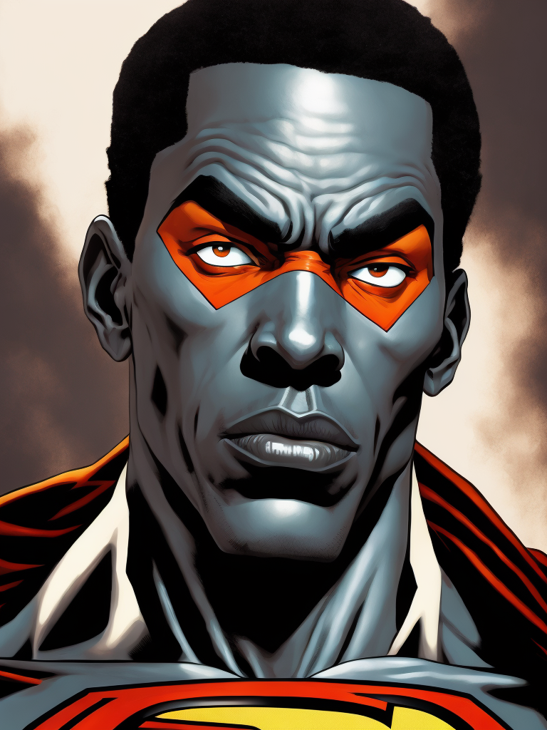 Black Superman, Hero Portrait, Comics, Marvel, Horror, USA, style of Richard Corben