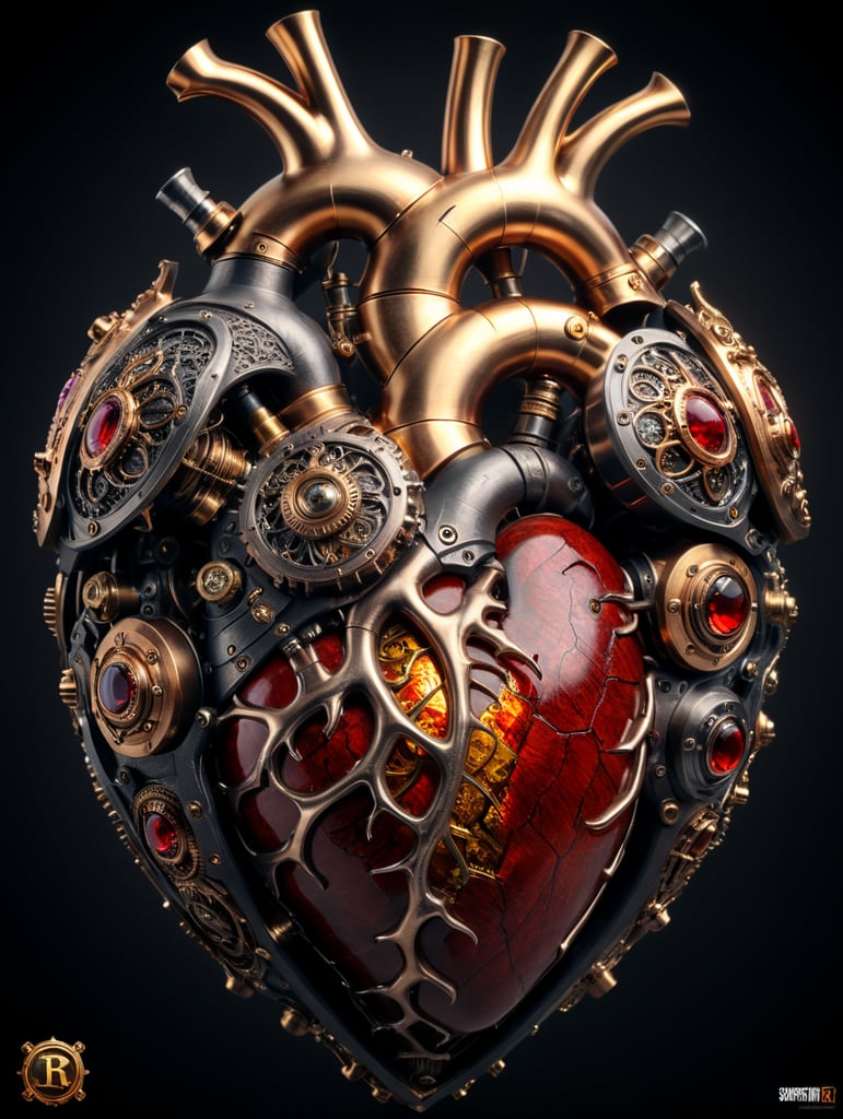 human heart made by a skilled craftsman in medieval steampunk style