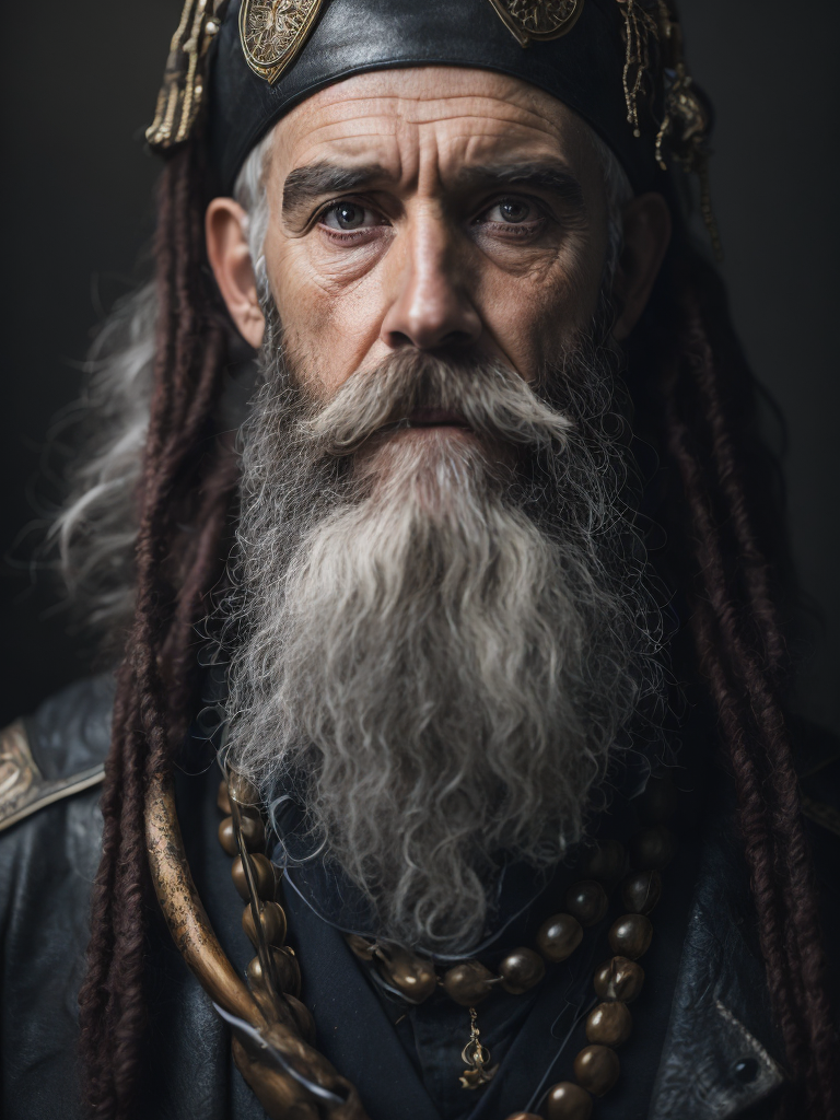 old pirate with octopus beard, dark scene, dark atmosphere, epic shot, sharp on details
