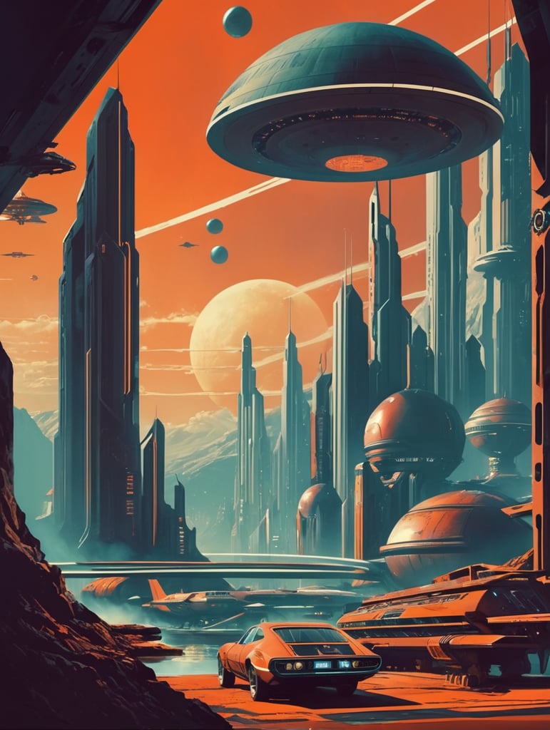 design sci-fi images in 1970s art style