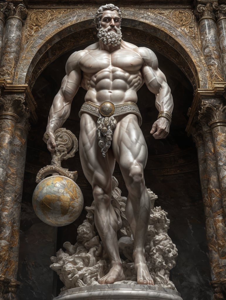marble statue of atlas , sharp on details , showing full body