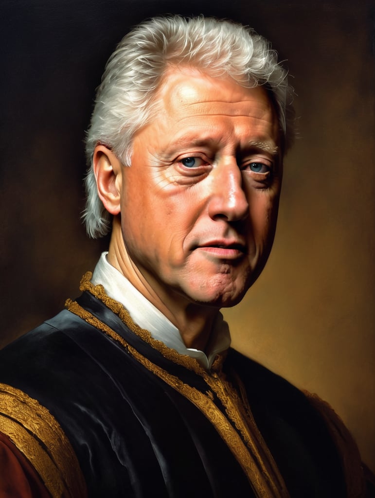 Portrait of Bill Clinton by Rembrandt Harmenszoon van Rijn, sad face, America, so sorry