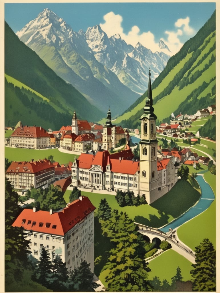 Illustration of an Austria in the style of Donald Fraser Gould McGill and a Bamforth postcard