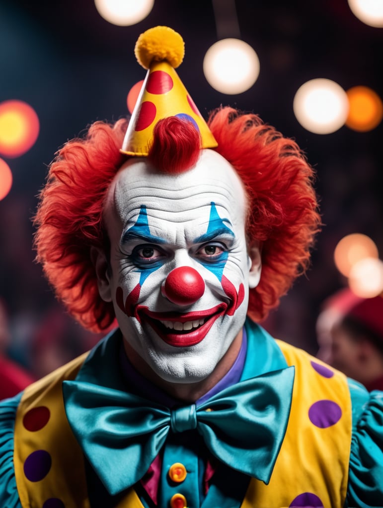 Clown at the circus, low color contrast, 8k