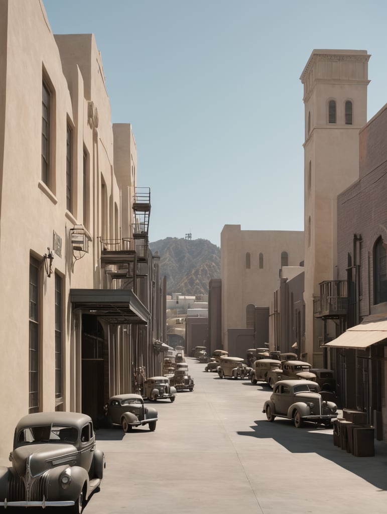 Hollywood, film studio backlot in the 1940s, daytime
