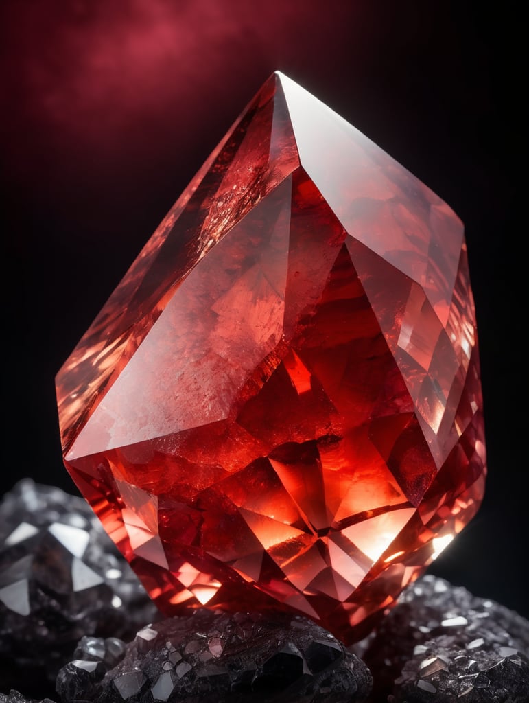 red Rock crystal on a dark background, macro photography shot on Hasselblad H6D at 135mm, beautiful colors