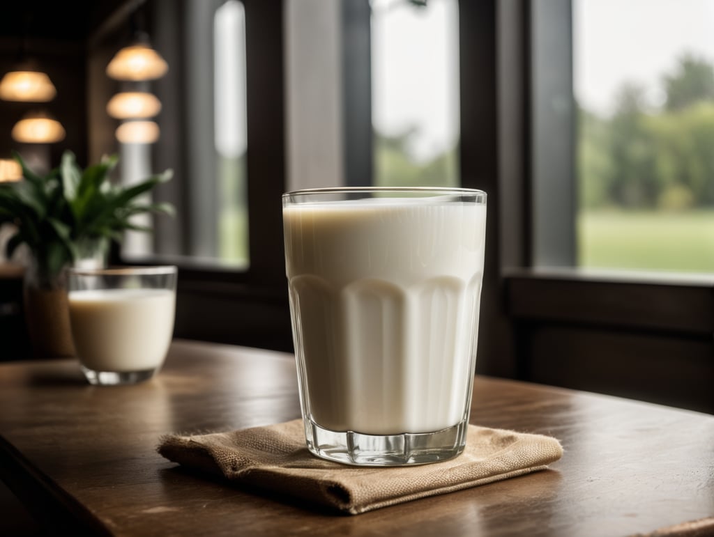 A mockup of a glass of milk.