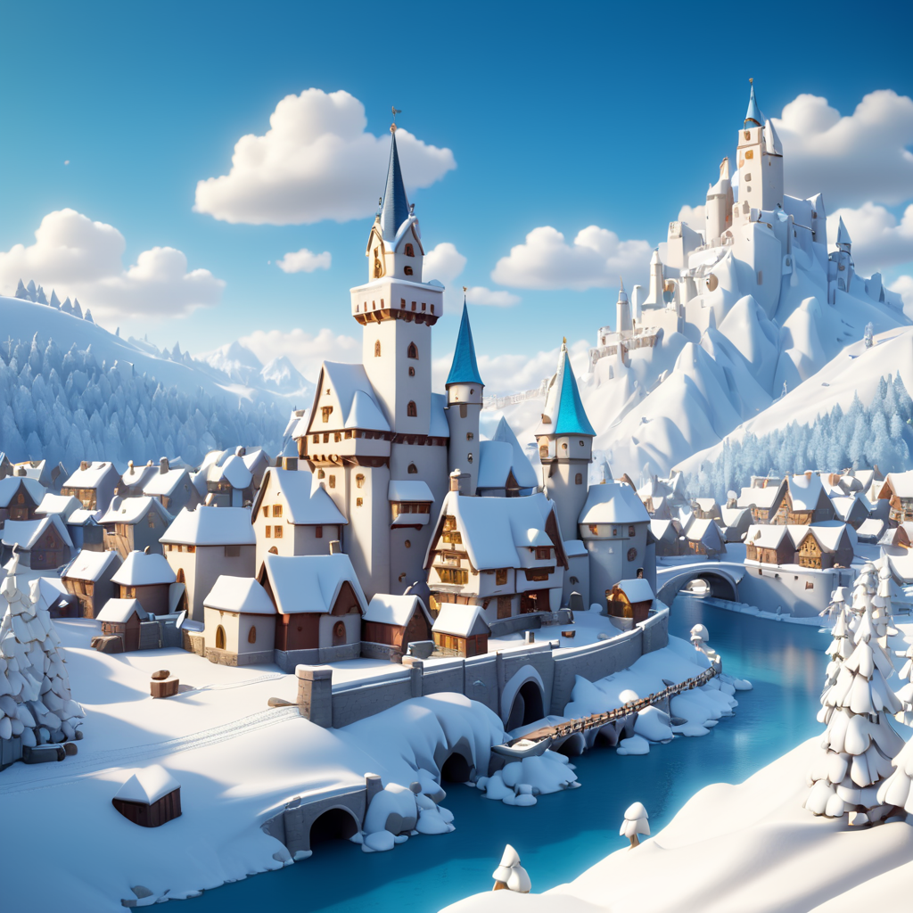 3d Snowy Winter medieval fantasy city