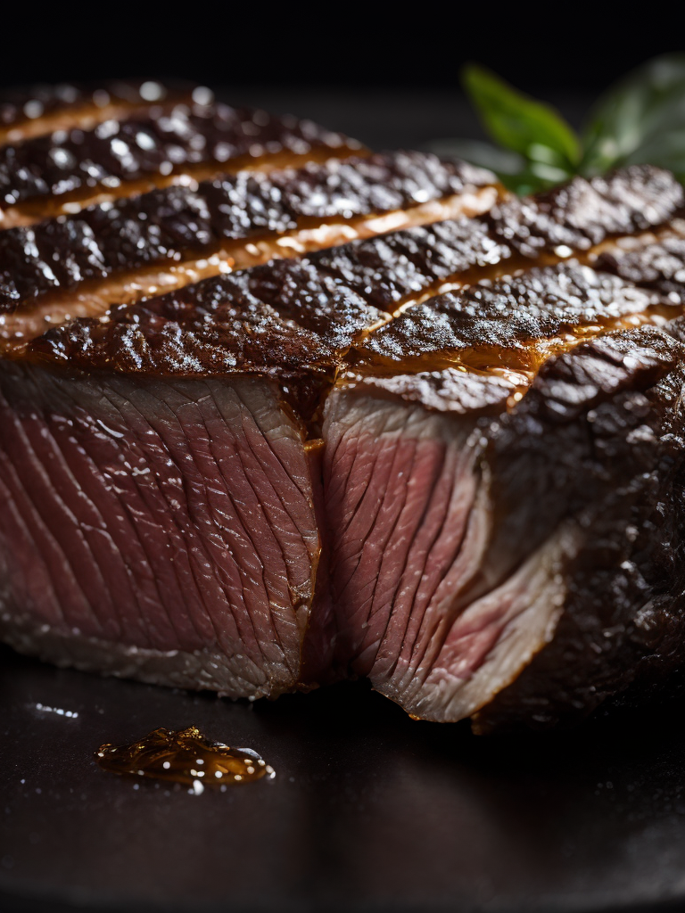 macro photography of a steak