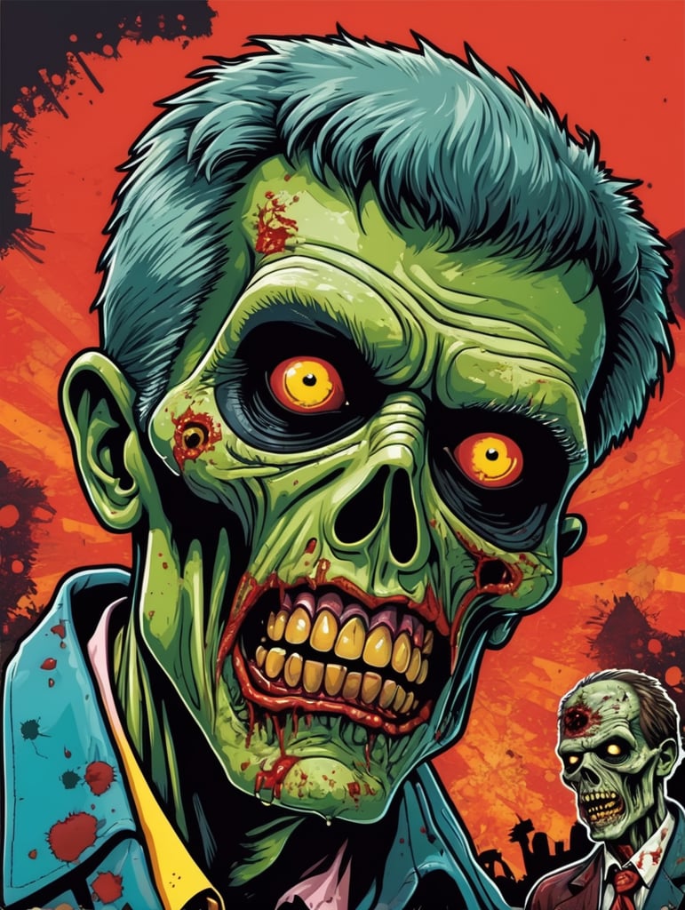Pop art illustration, sticker, zombie alens