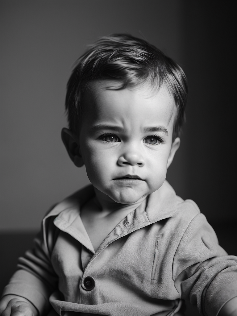 portrait of Arnold Schwarzenegger as a kid, 6 month old, happy emotions on his face