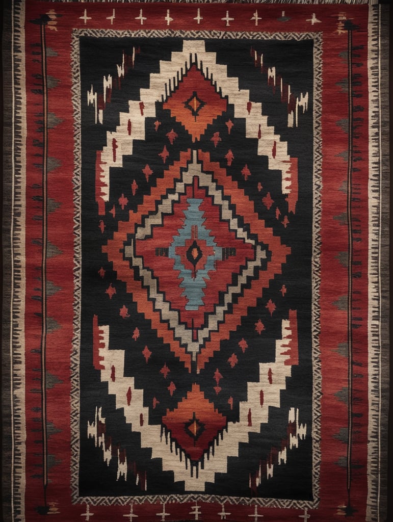 Texture, old western Native American rug, dark scene, dark atmosphere, epic shot, sharp on details