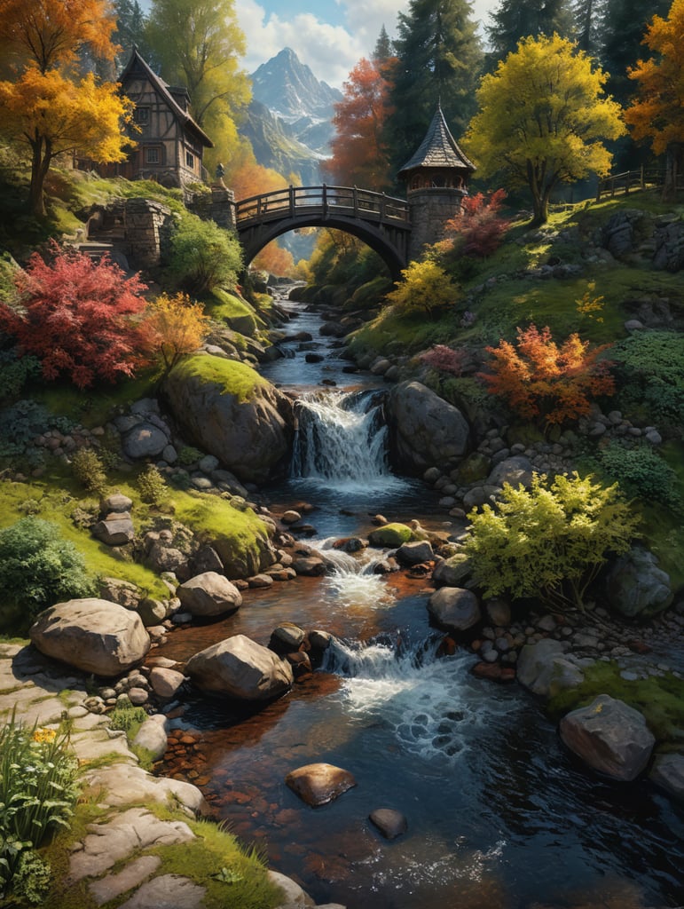 Water color all seasons stream no building