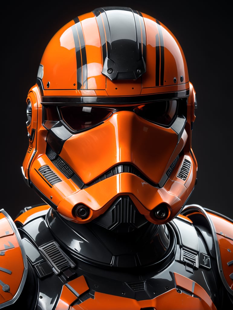 Clone Trooper, Star Wars, Helmet, orange on black armor, orange stripes, shiny black armor