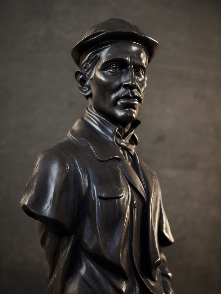 (((black marble statue))) of a english train worker, 1900, dark atmosphere, sharp on details