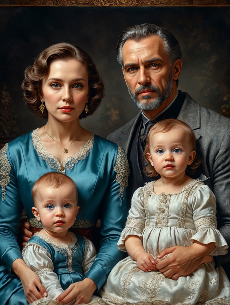 vintage family portrait with 2 babies