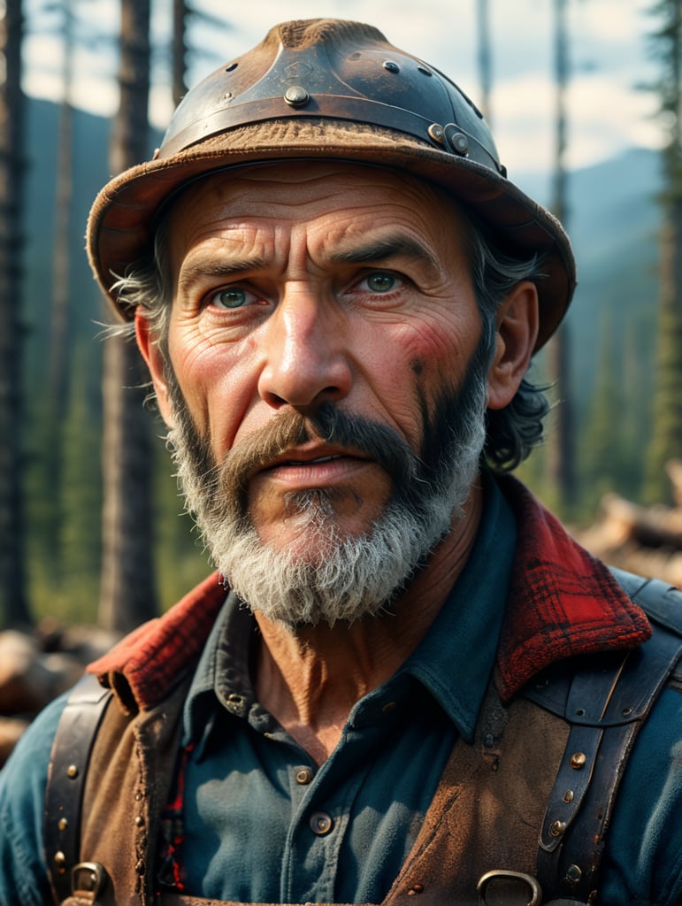 . . a portrait of a ancient, Canadian lumberjack, elder, epic realistic, faded, (((hdr))), hyperdetailed, cinematic, warm lights, intricate details, muscle diffused lighting, centered composition 85 mm f 1. 8 lens with hasselblad photo by Annie Leibovitz and Steve McCurry in the style film Nizouveau watercolor inktobernetic illustration sharp focus face symmetry volumetric lights highly detailed Cinema, photo realistic, ultra details, natural light, light background, photo, Studio lighting,