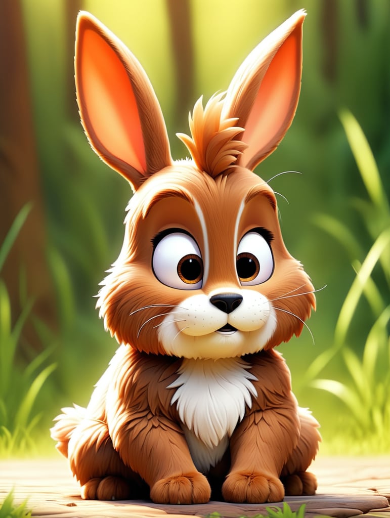 brown fluffy rabbit, cartoon, comic style