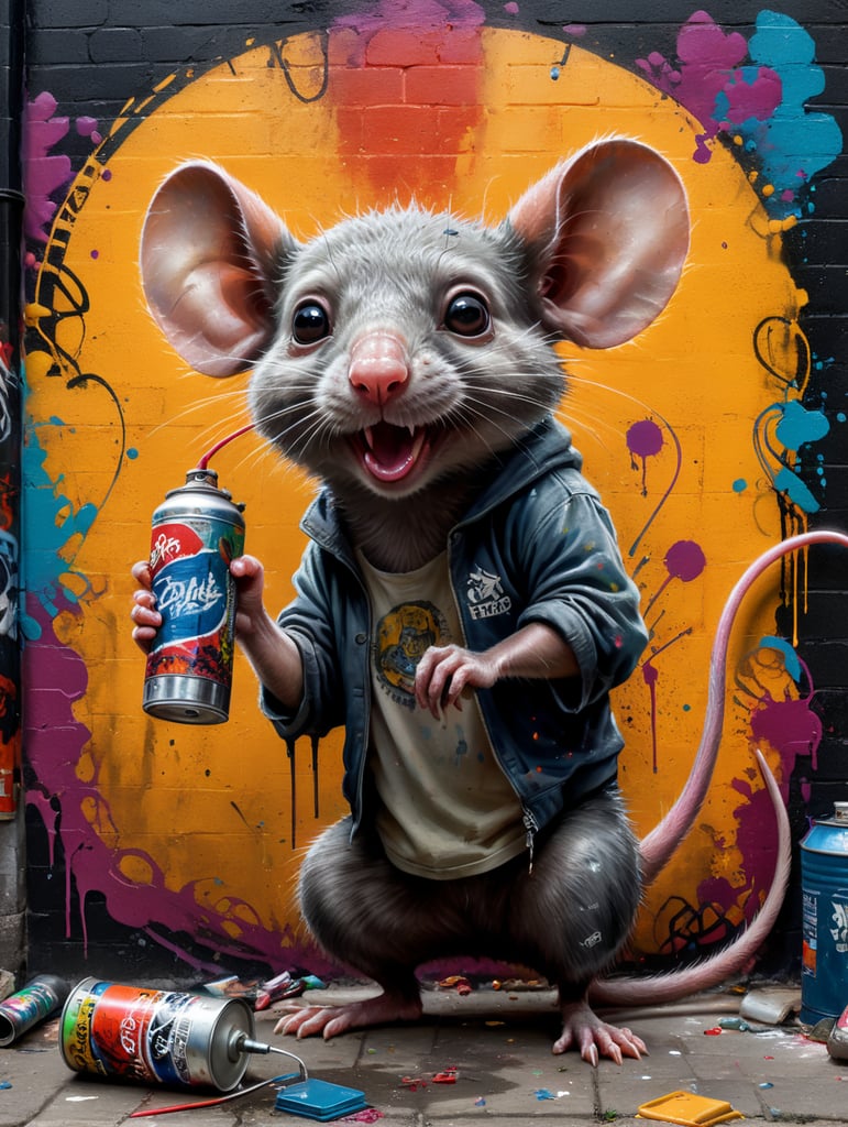 graffiti writer rat with spraycan in hand in mexico city
