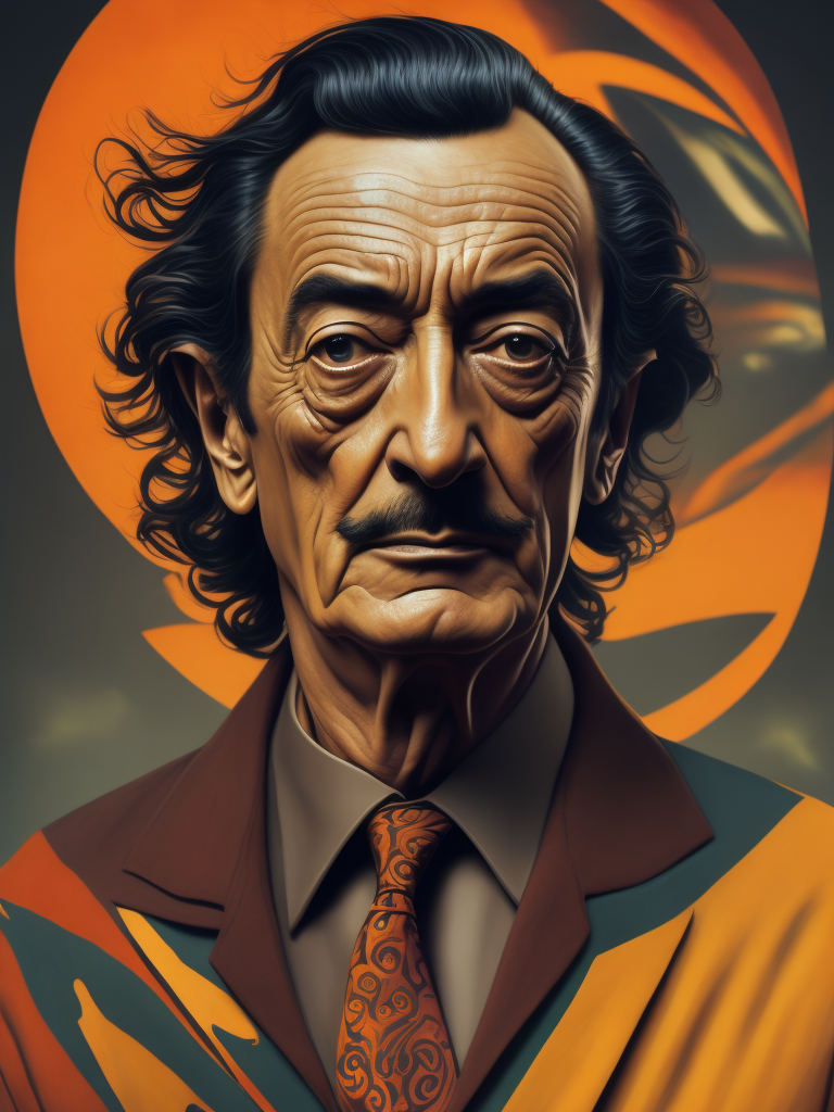 Salvador dali's portrait in vibrant colour using his painting style