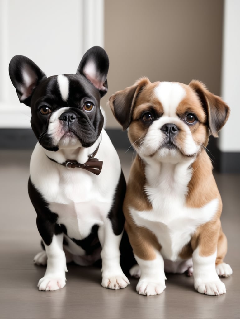 Black and white French bulldog and brown and white shih tzu