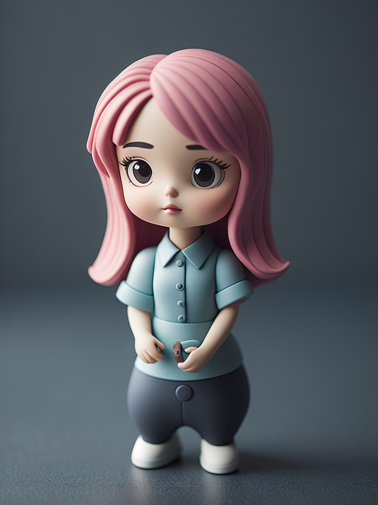 Centered, very cute, isometric view, unique clay 3d icon curved low poly, a girl, 100 mm, Pastel colors, 3d blender render, Neutral blur background, Centered, matte clay, Soft shadows, Cute, pretty, curves