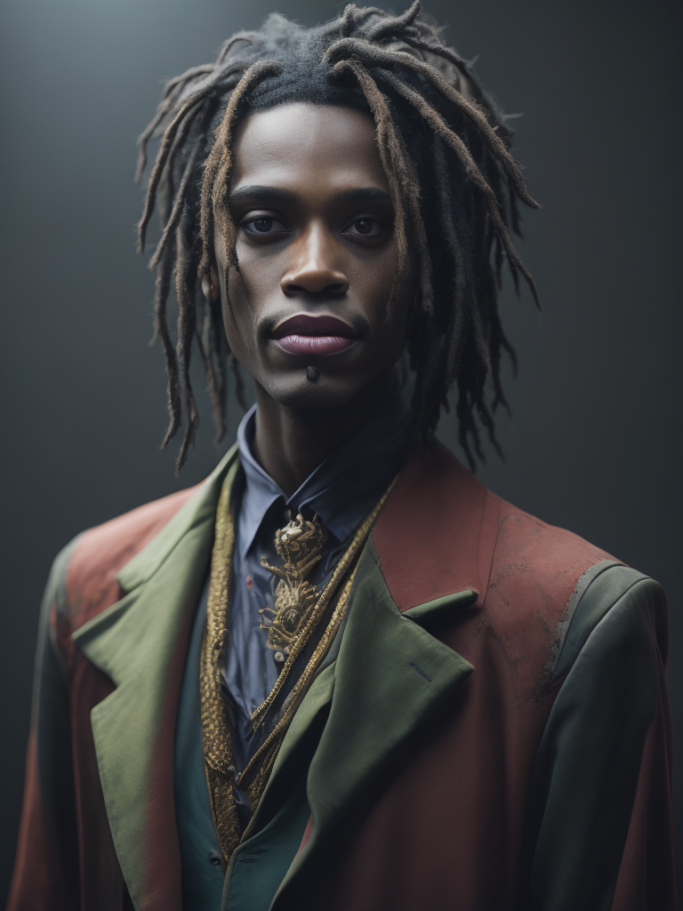Rasta joker, portrait, highly detailed, beautiful, model pose, cinematic, movie still, by greg rutkowski and mandy jurgens and diegokoi