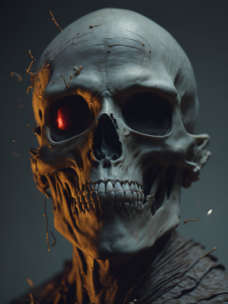 void of skulls with golden veins, red light from a side