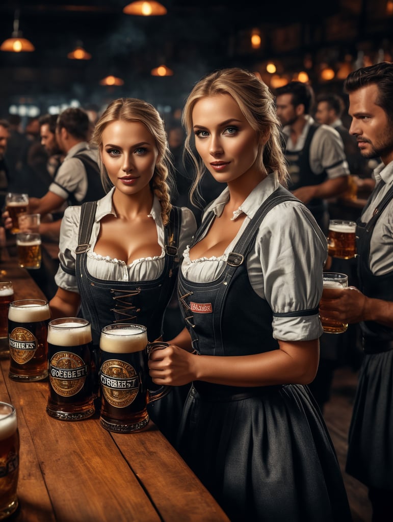 Octoberfest, waitress carring alot of mugs with beer