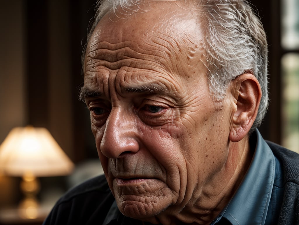 Portrait of an elderly crying man, high definition, photography, cinematic, detailed character portrait, detailed and intricate environment