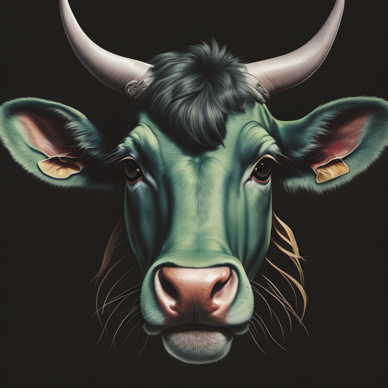 cow smile, portrait, hoodie, green mohawk, vintage, photorealistic illustration, vector, flat, isolated on white background, Painting, Oil, Still Life, Botanical, Italy, style of Giuseppe Arcimboldo