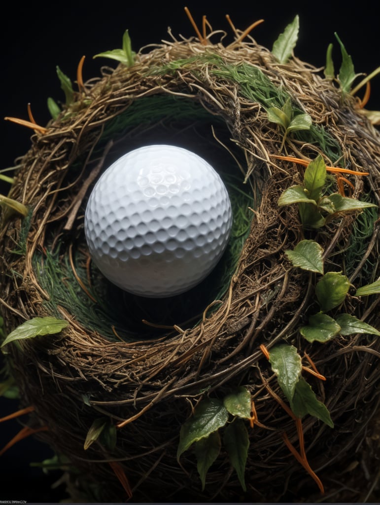 small golf ball, bird's nest