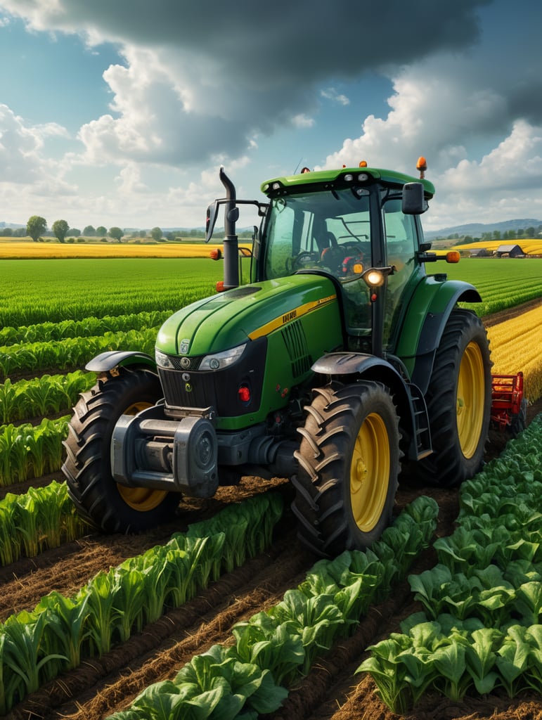 Illustrate an Scene of a man in green and prosperous field, with a farmer sowing his land, 8k, hyper realistic, vibrant colors, Comic Book Art.