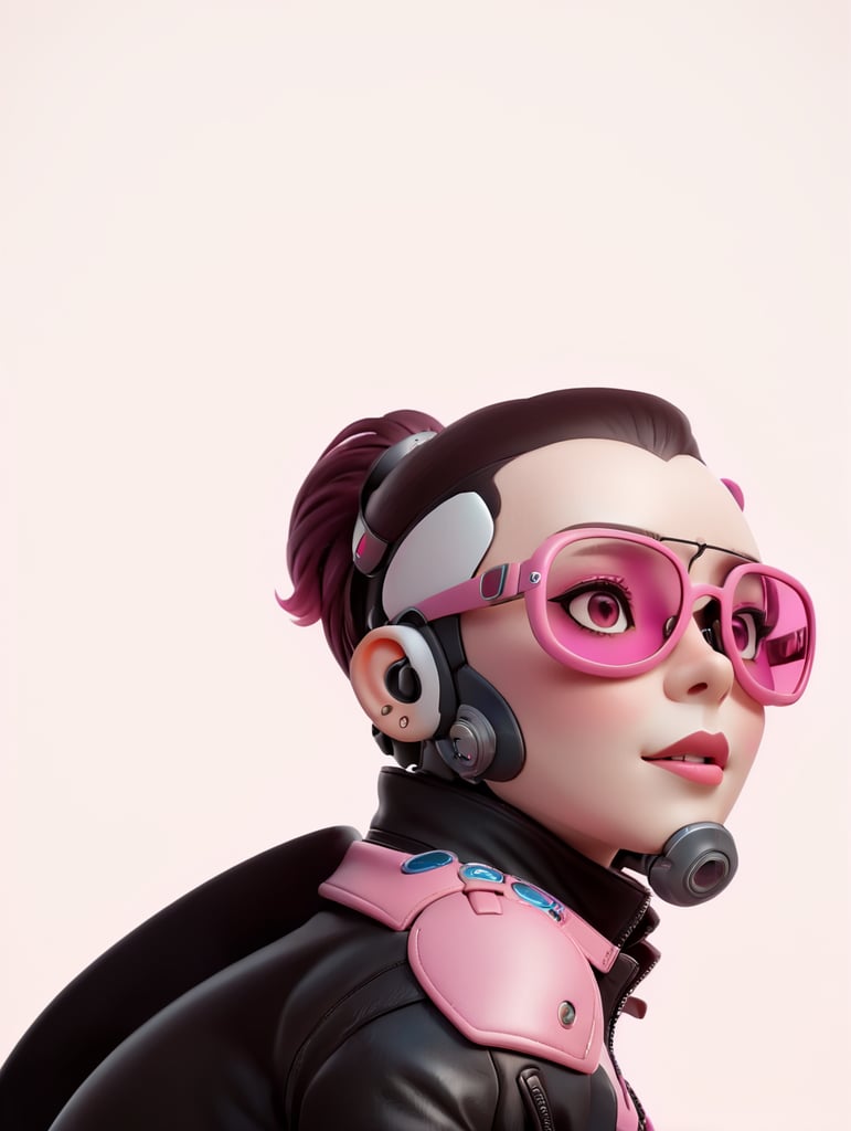 cyborg android, dressed in pink glasses and a leather jacket