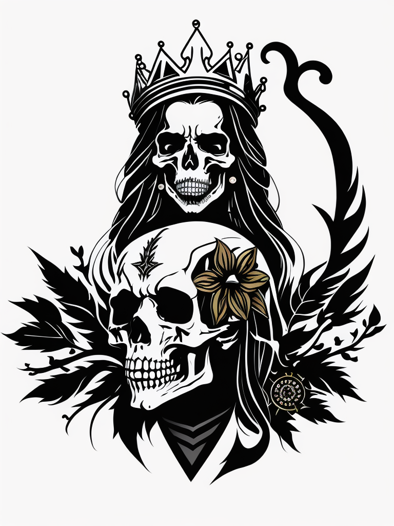 A vector art of a queen skeleton tattoo