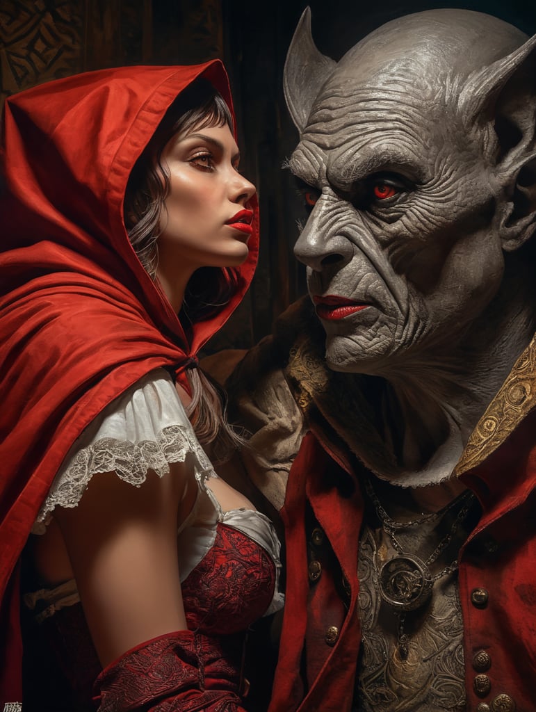 red riding hood seducing Picasso in Bosh painting