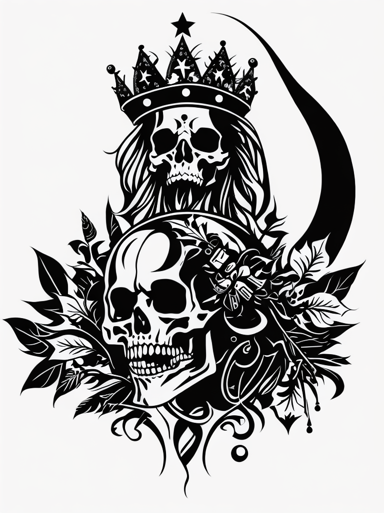 A vector art of a queen skeleton tattoo