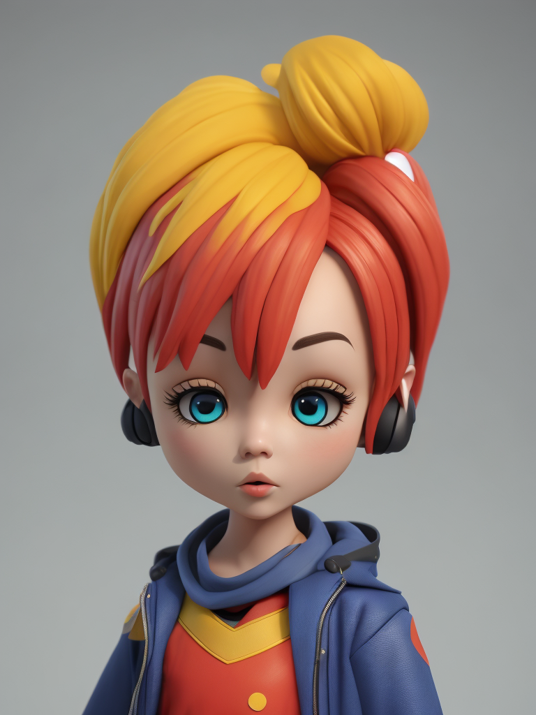 Cute 3d character, korean fashion, colorful hair, blender render, y2k, art toy, creative