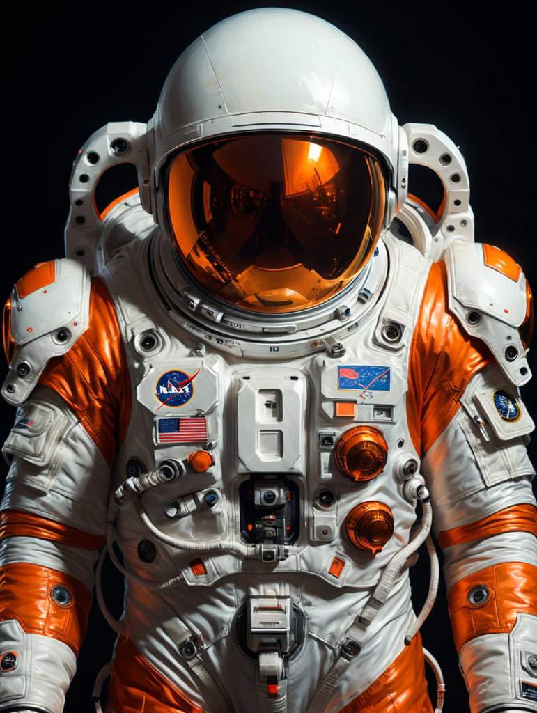 astronaut in white suit with orange instead of a head