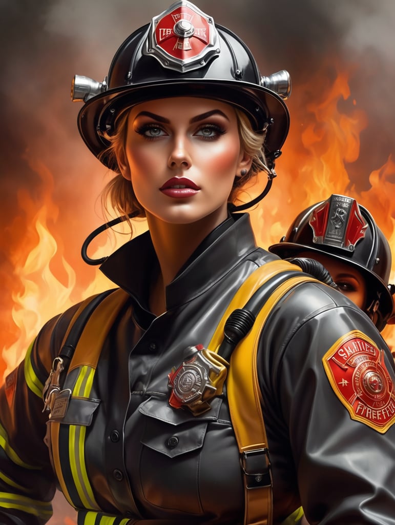 Latex catsuit firefighter girl