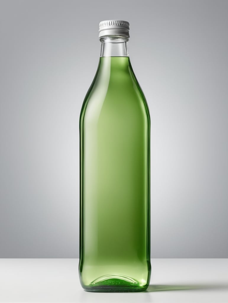 square Green glass bottle with mineral water mockup, no label, isolated, grey background