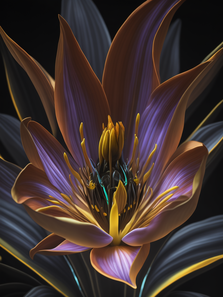 macro photo of a Bioluminescent Flower of a Lily, Glowing Bioluminescence